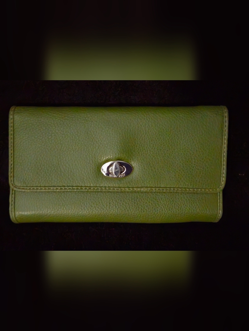 Nine West Olive Green Faux Leather Wallet with Silver Turn-Lock